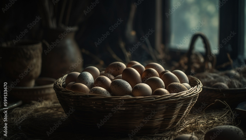 Rustic bowl of fresh organic farm food generated by AI