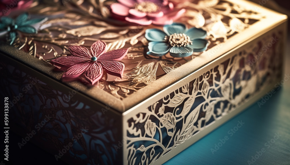 Ancient elegance in an ornate floral box generated by AI