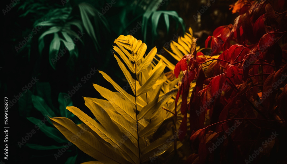 Vibrant autumn leaves adorn the forest floor generated by AI