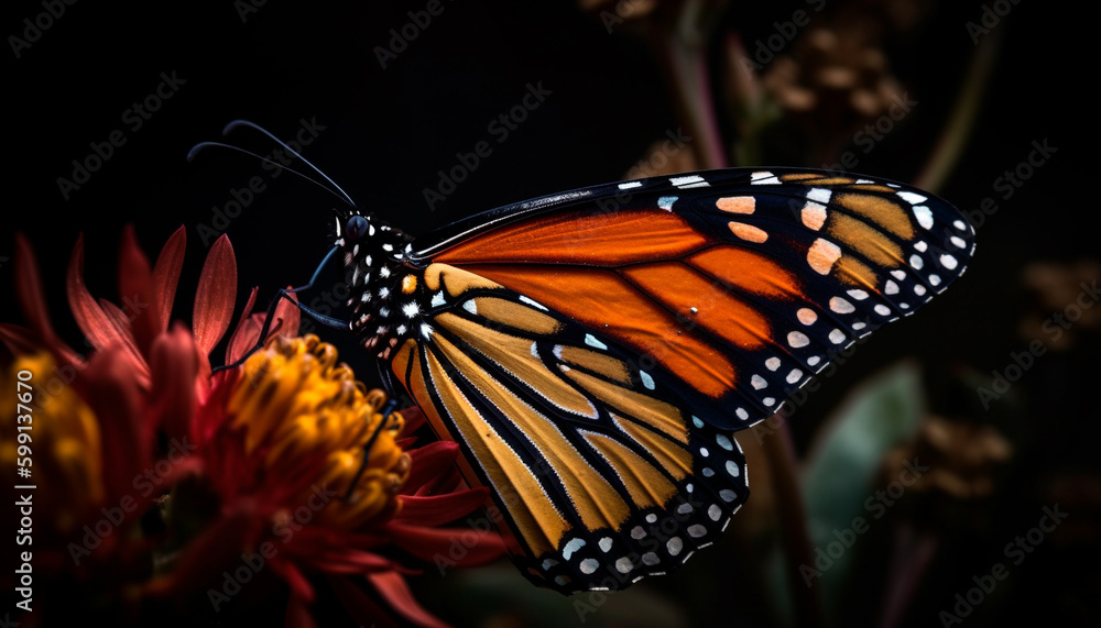 Vibrant monarch butterfly on yellow flower petal generated by AI