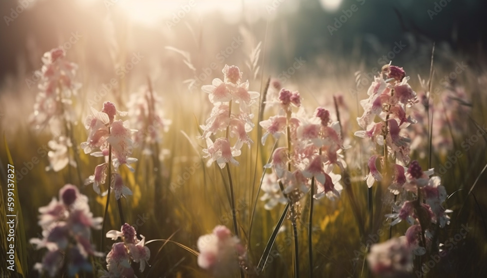 Vibrant wildflowers bloom in idyllic meadow landscape generated by AI