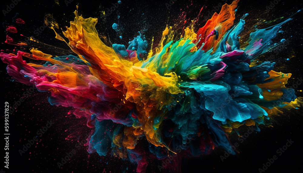 Vibrant colors exploding in chaotic abstract motion generated by AI