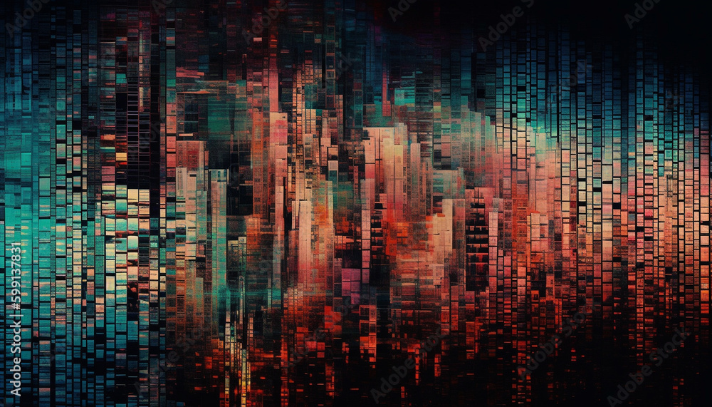 Pixelated patterns in a futuristic digital world generated by AI