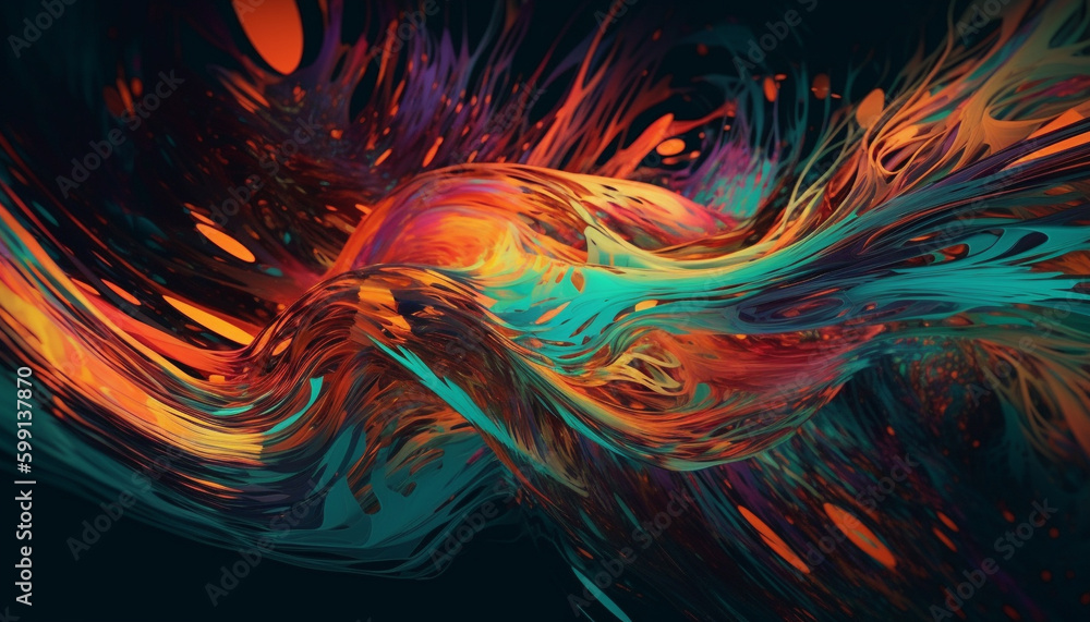 Vibrant colors flow in surreal wave pattern generated by AI