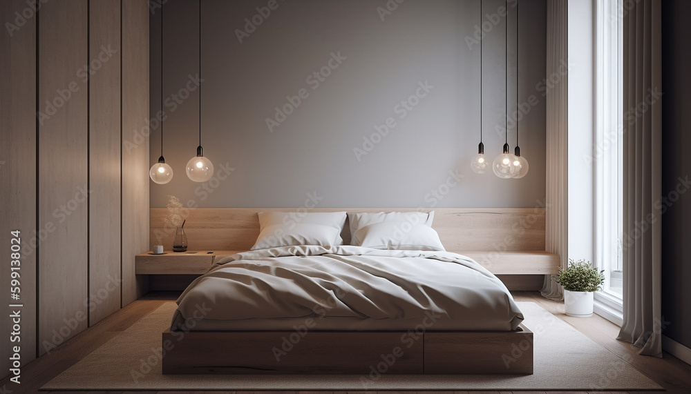 Comfortable modern bedroom with elegant minimalist design generated by AI