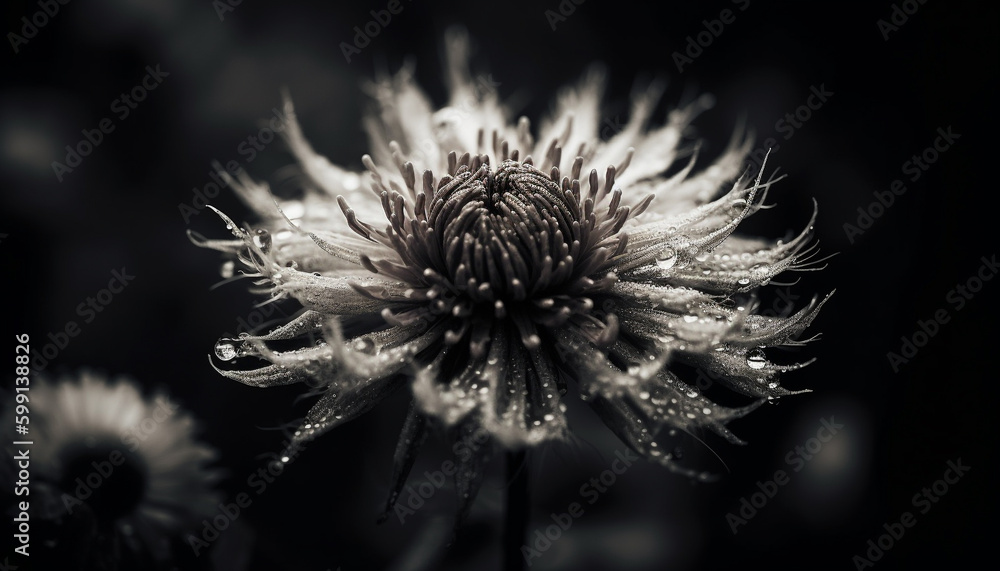 Fluffy dandelion seed in sharp selective focus generated by AI