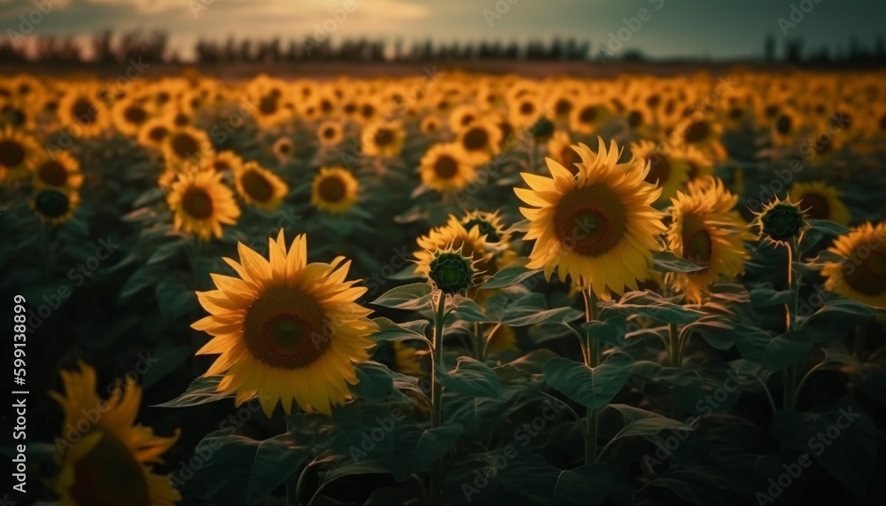 Sunflower blossoms in vibrant yellow, organic growth generated by AI