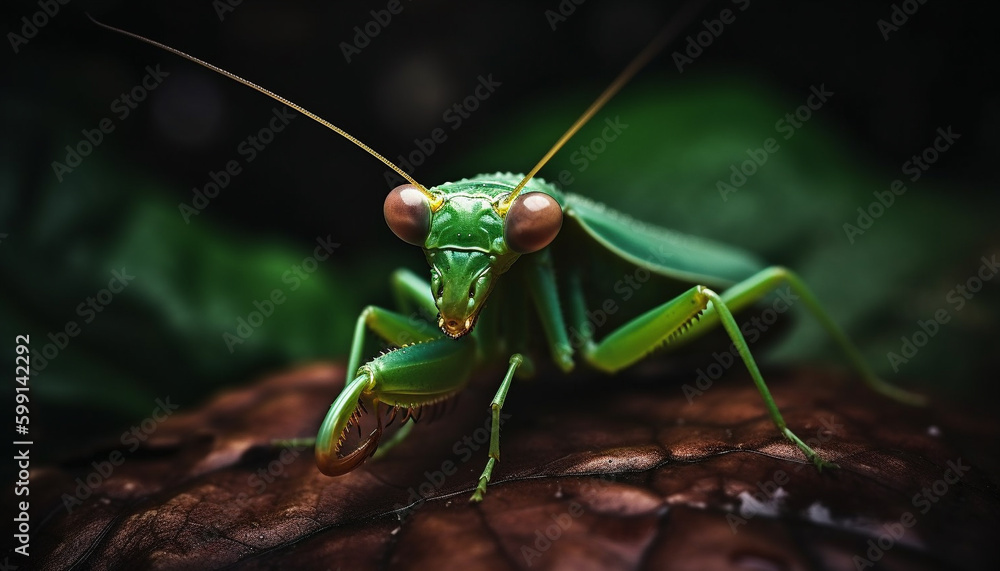 Small arthropod leg on green leaf foreground generated by AI