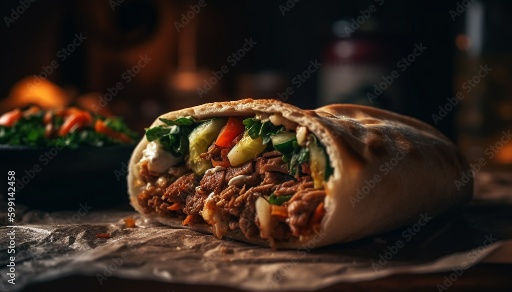 Grilled beef taco with fresh guacamole and cilantro generated by AI