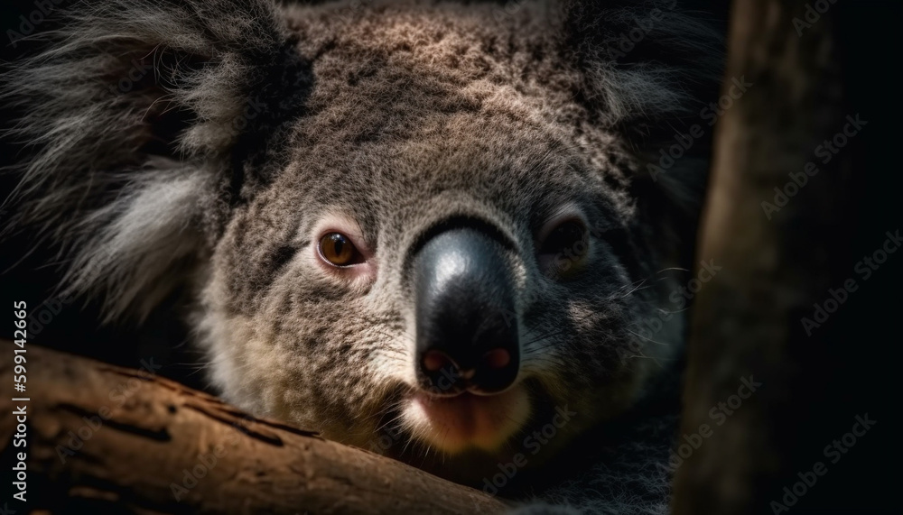 Close up of cute koala nose and eye generated by AI