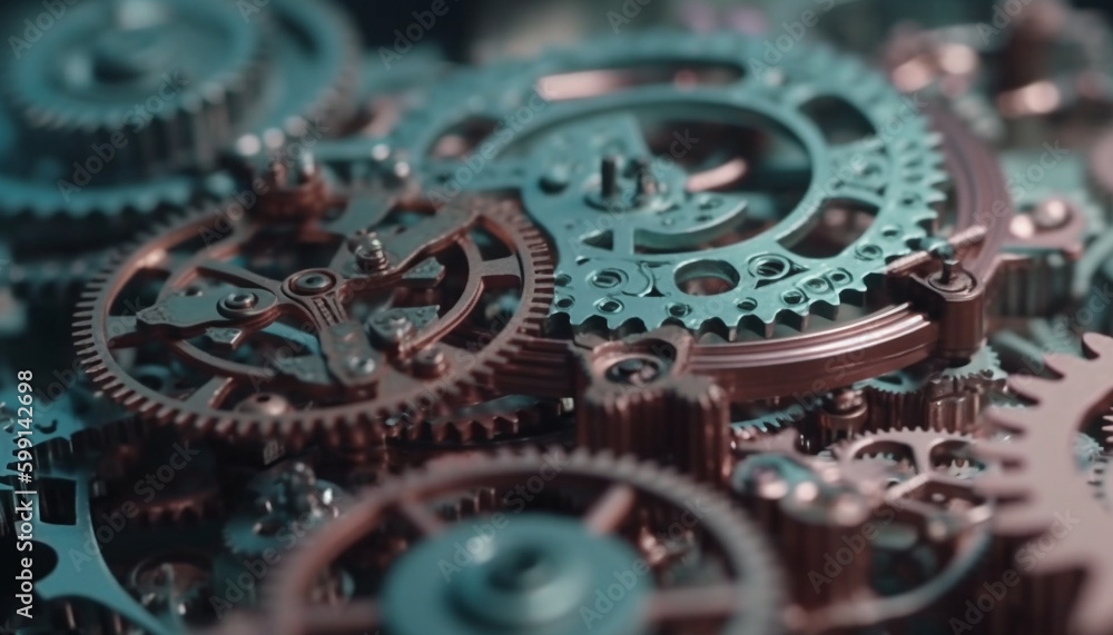 Precision teamwork turning metallic clockworks inside machinery industry generated by AI