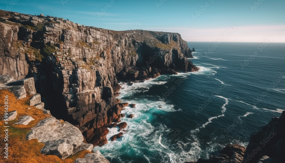 Majestic limestone cliffs eroded by tranquil waves generated by AI