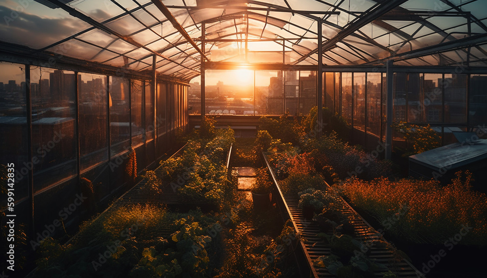 Sunlit steel factory built structure with machinery generated by AI