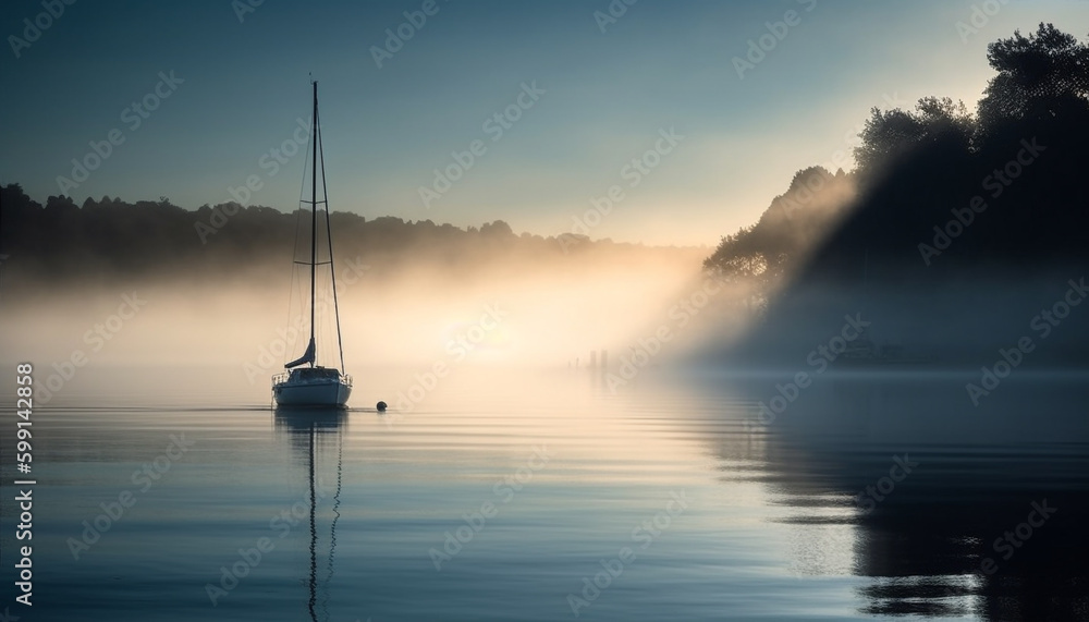 Sailing yacht glides on tranquil autumn waters generated by AI