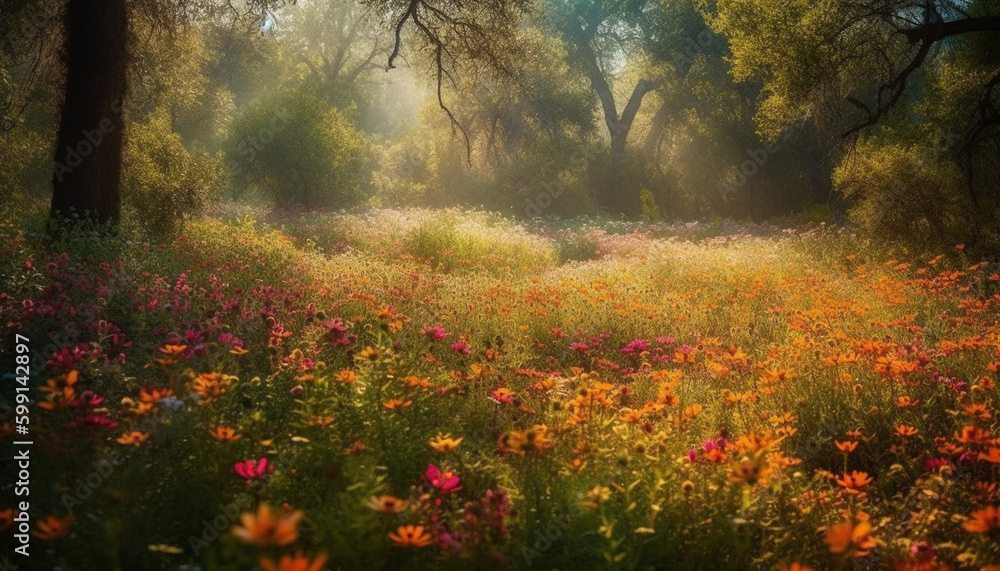 Vibrant wildflowers bloom in the mountain meadow generated by AI