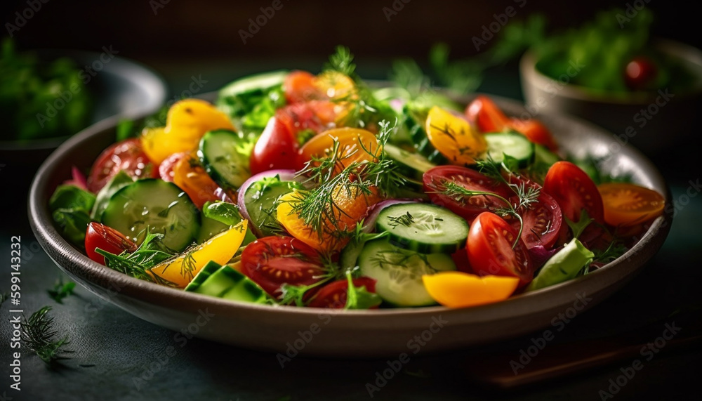 Fresh salad bowl with healthy vegetarian ingredients generated by AI