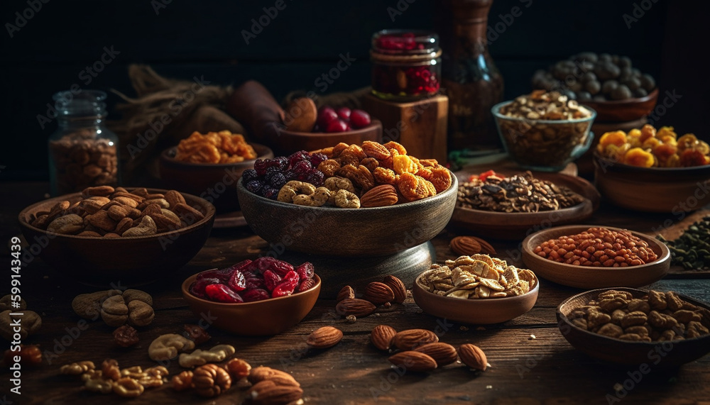 Organic nut snack bowl with almond variation generated by AI