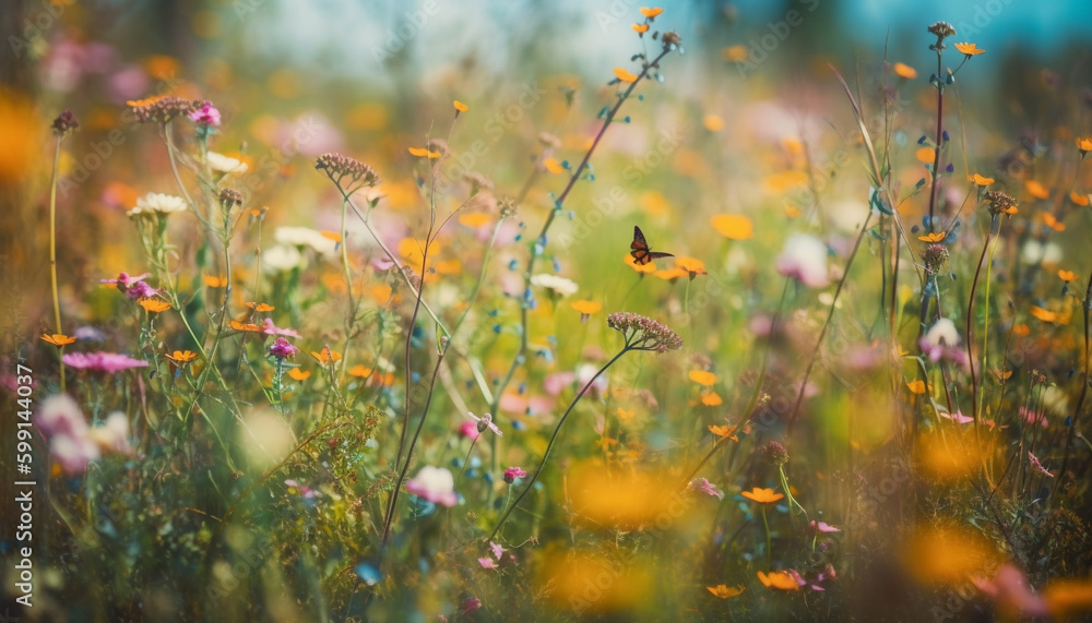 Vibrant wildflowers bloom in the uncultivated meadow generated by AI