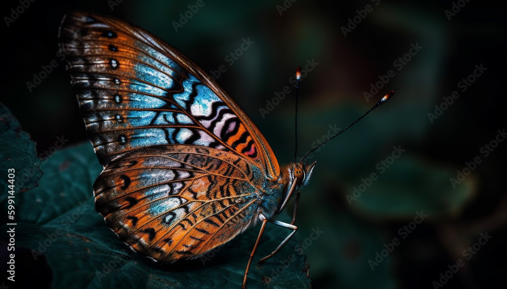 Multi colored butterfly wing, fragile beauty in nature generated by AI