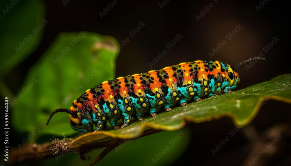 Multi colored caterpillar transforms into beautiful butterfly outdoors generated by AI