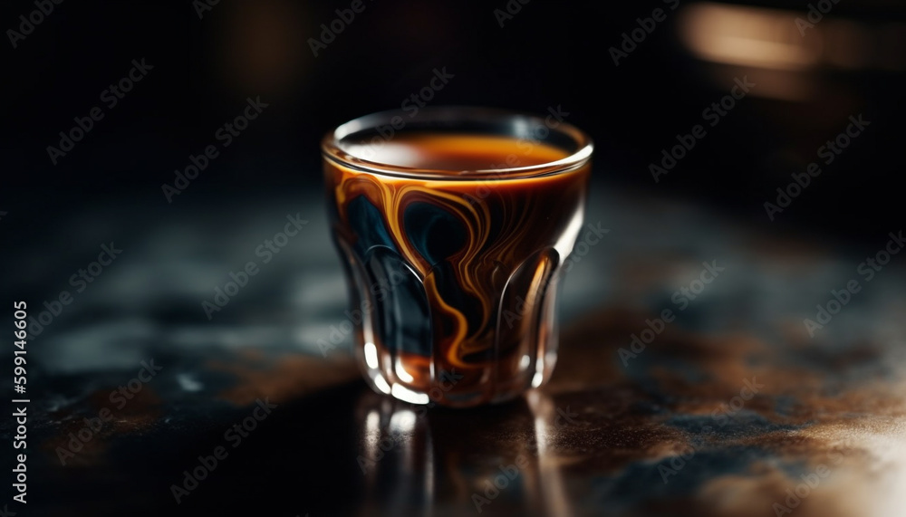 Frothy beer glass on wooden bar counter generated by AI