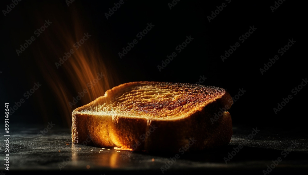 Freshly baked whole wheat bread on wood generated by AI