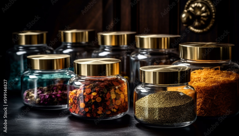 Healthy spices in jars, fresh from nature generated by AI