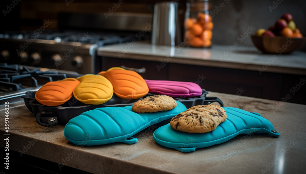 Homemade cookies baking in modern kitchen oven generated by AI