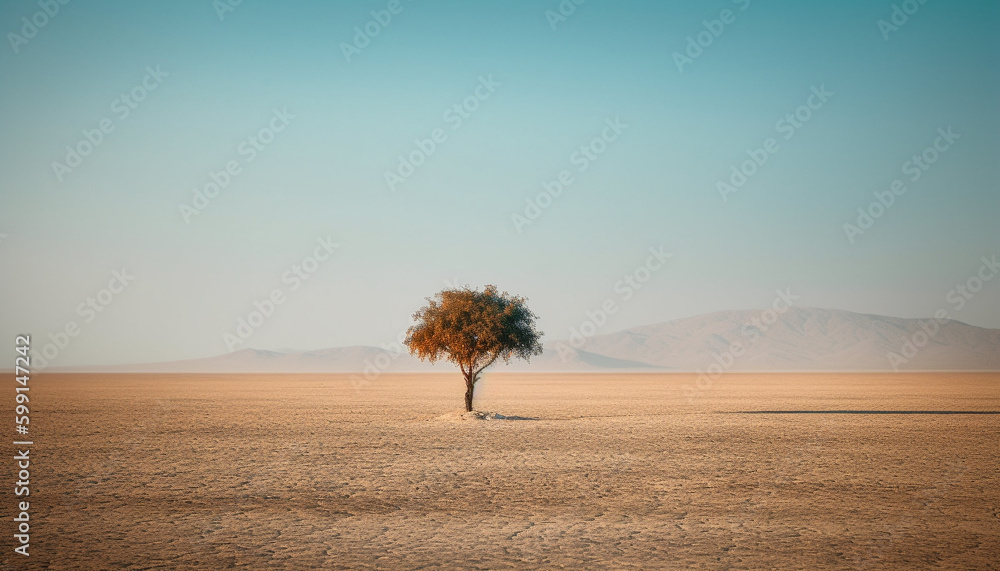 Solitude in nature tranquil beauty, wide horizon generated by AI