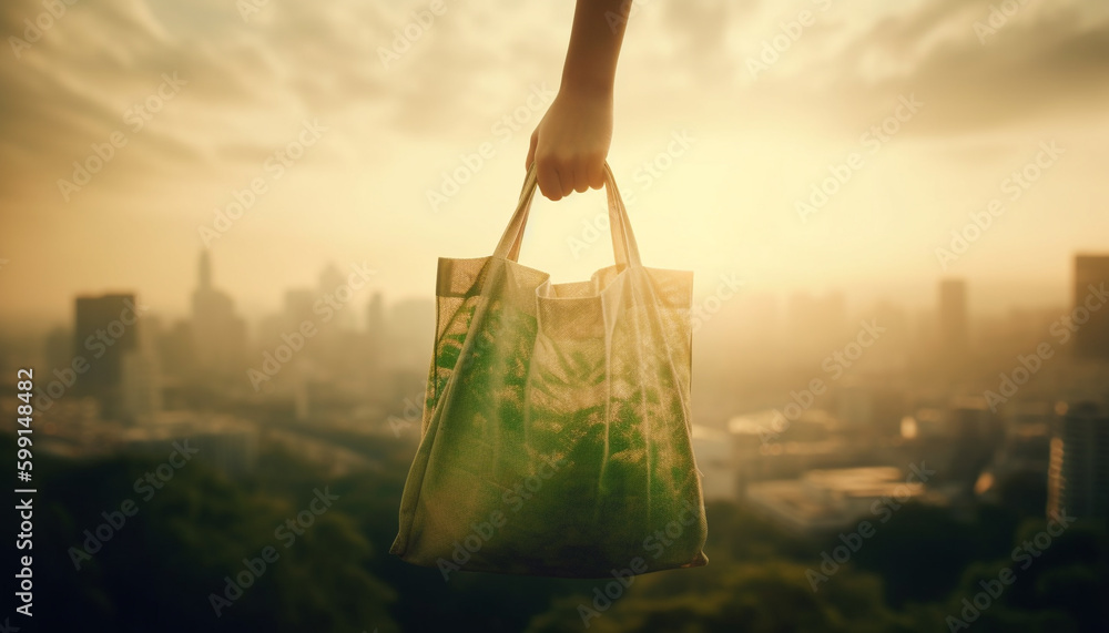 Young women carrying shopping bags in cityscape generated by AI