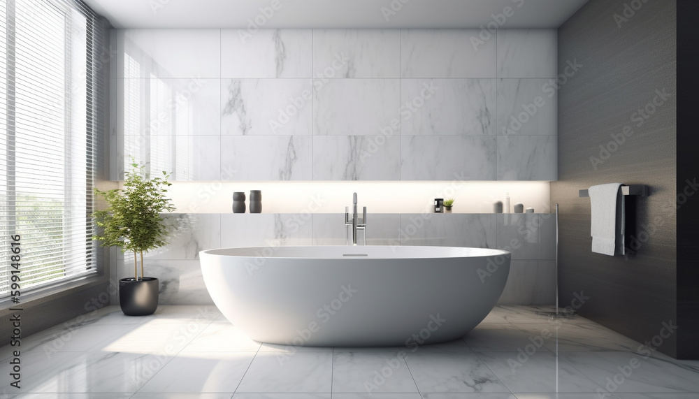 Modern elegance in domestic bathroom with marble flooring generated by AI