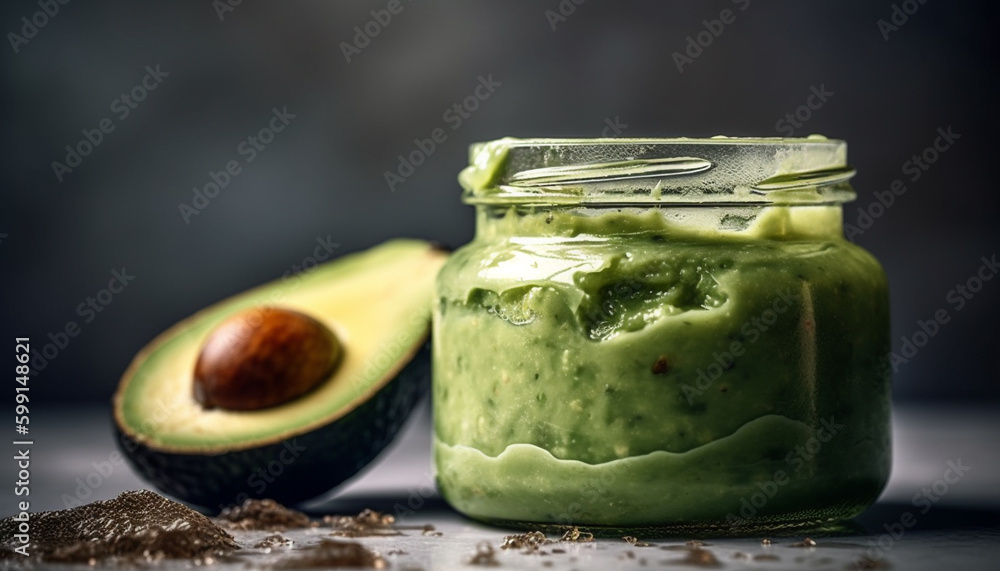 Organic guacamole dip, fresh avocado and vegetable generated by AI