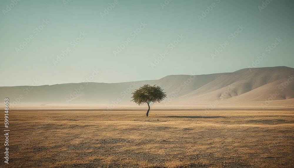 Idyllic sunrise over tranquil green forest landscape generated by AI