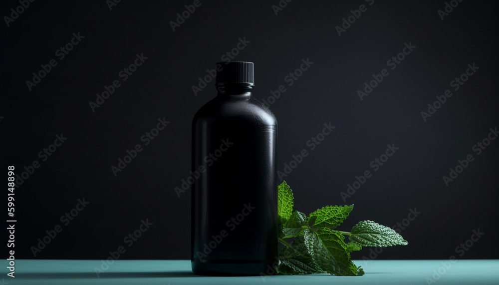 Healthy drink Mint herb in glass bottle generated by AI