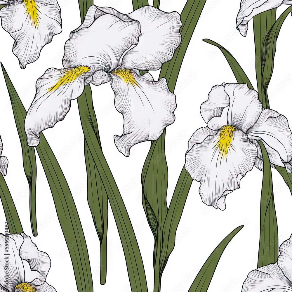 Iris flower seamless pattern. Floral seamless background. Generative AI