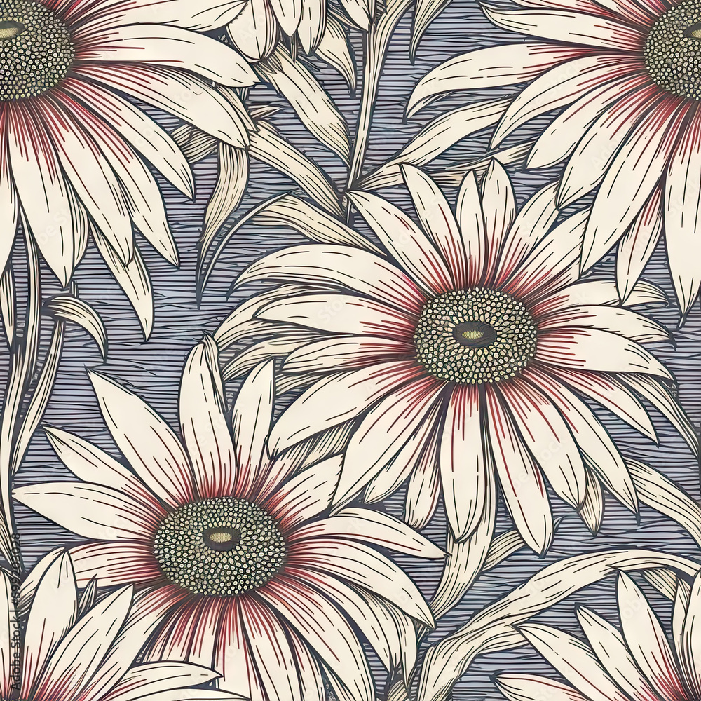 Gerbera flower seamless pattern. Floral seamless background. Generative AI