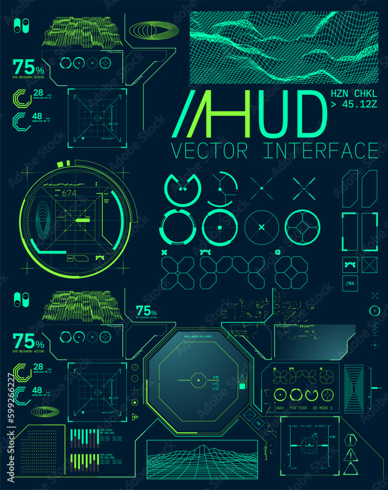 HUD Detailed User Interface Futuristic Cyberpunk Wire Mesh Kit Elements