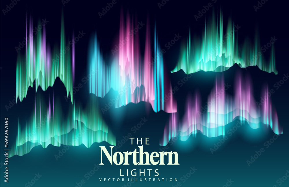 The northern lights, aurora borealis, dancing across the sky. A collection of various transparent ef