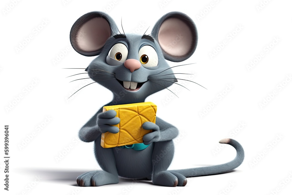 cartoon mouse holding a piece of cheese Generative AI