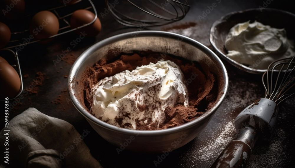 Homemade chocolate cookies baked with organic flour generated by AI