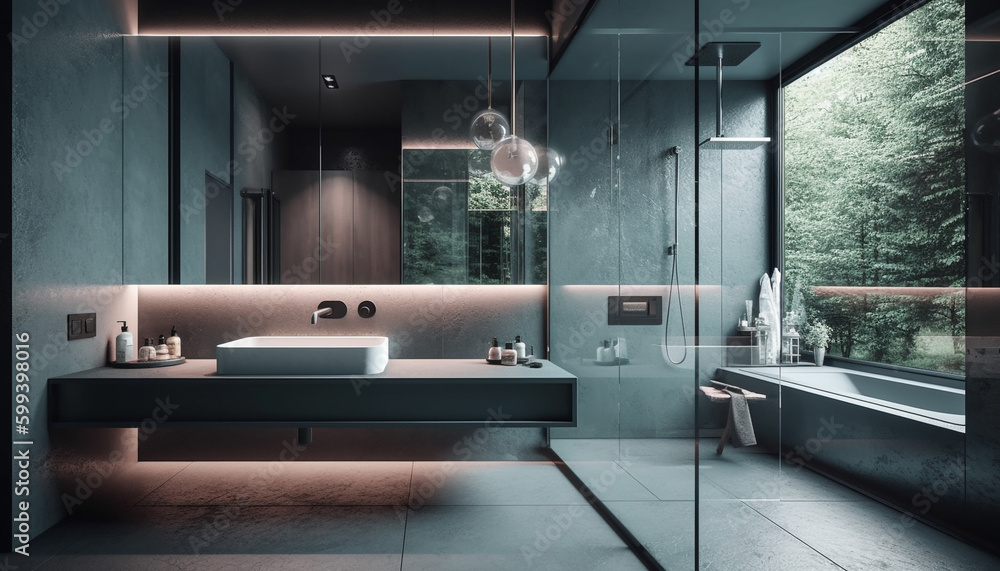 Modern elegance in domestic bathroom with chrome beauty generated by AI