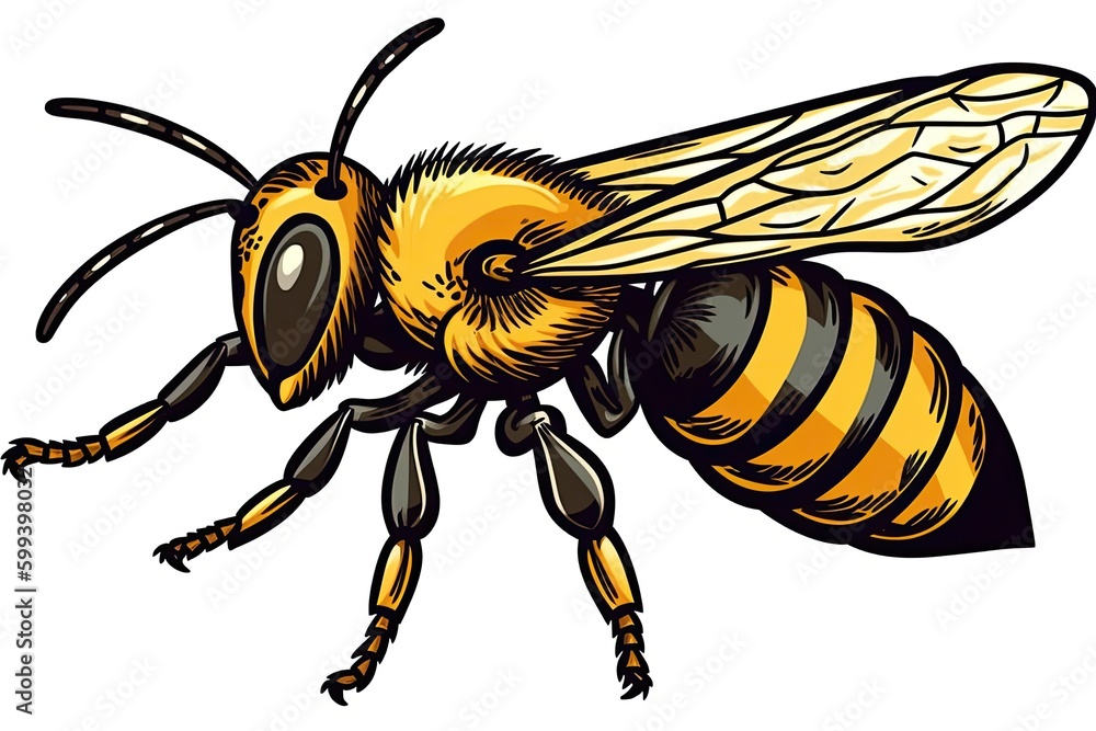 stylized yellow and black bee on a white background Generative AI