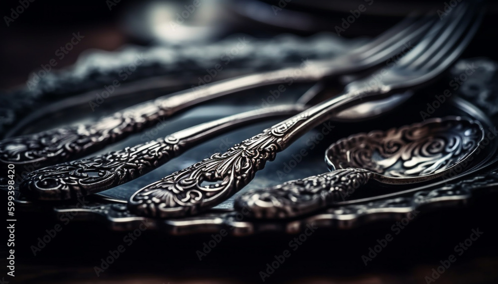 Silver spoon, antique pattern, elegant souvenir gift generated by AI