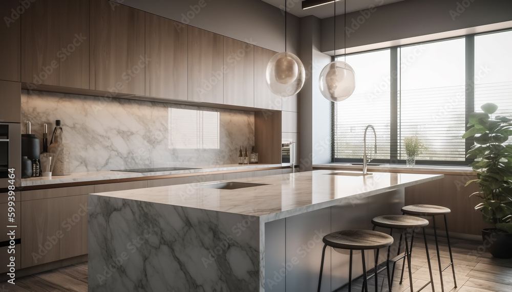 Modern kitchen design with luxury marble flooring generated by AI