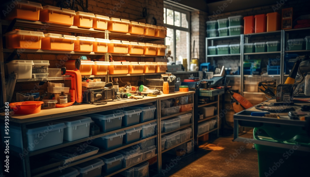 Wooden crafts adorn the retail store shelves generated by AI