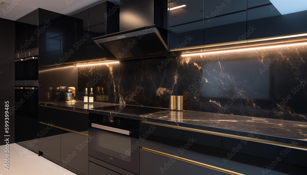 Stainless steel appliances shine in modern kitchen design generated by AI