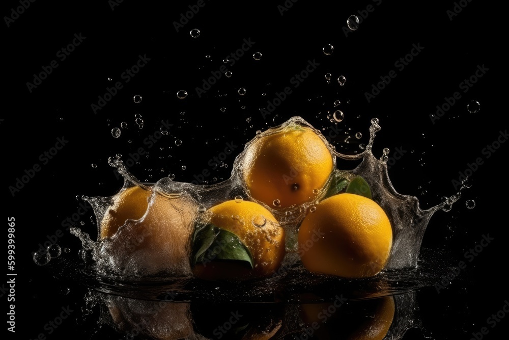 oranges falling into water, creating a splash effect Generative AI