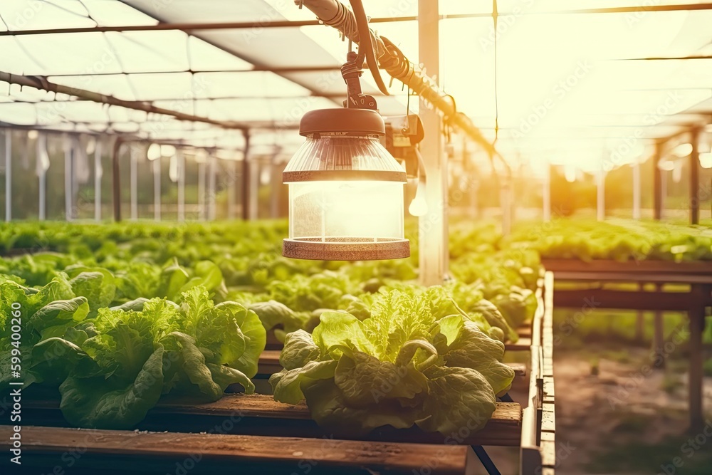 greenhouse filled with fresh and vibrant lettuce leaves Generative AI