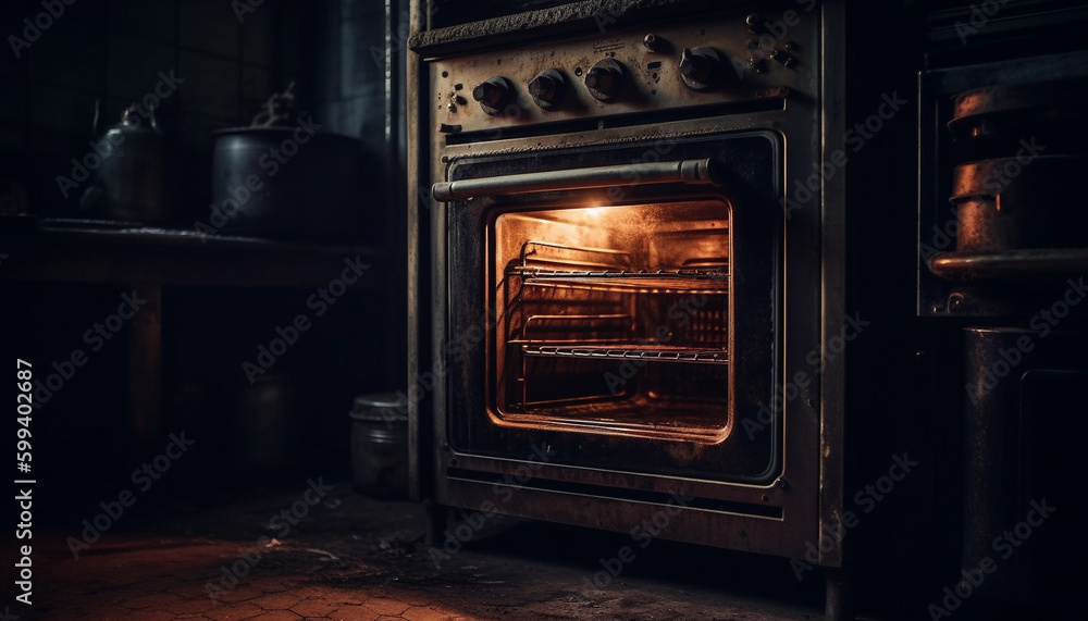 Wood burning stove heats up rustic kitchen generated by AI