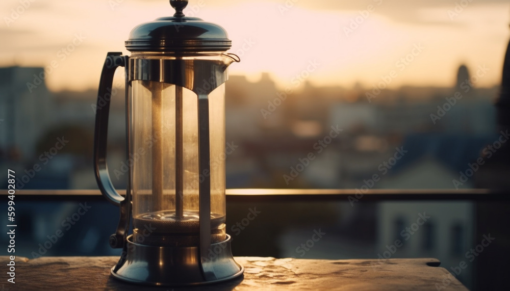 Coffee cup illuminated by old fashioned lantern generated by AI